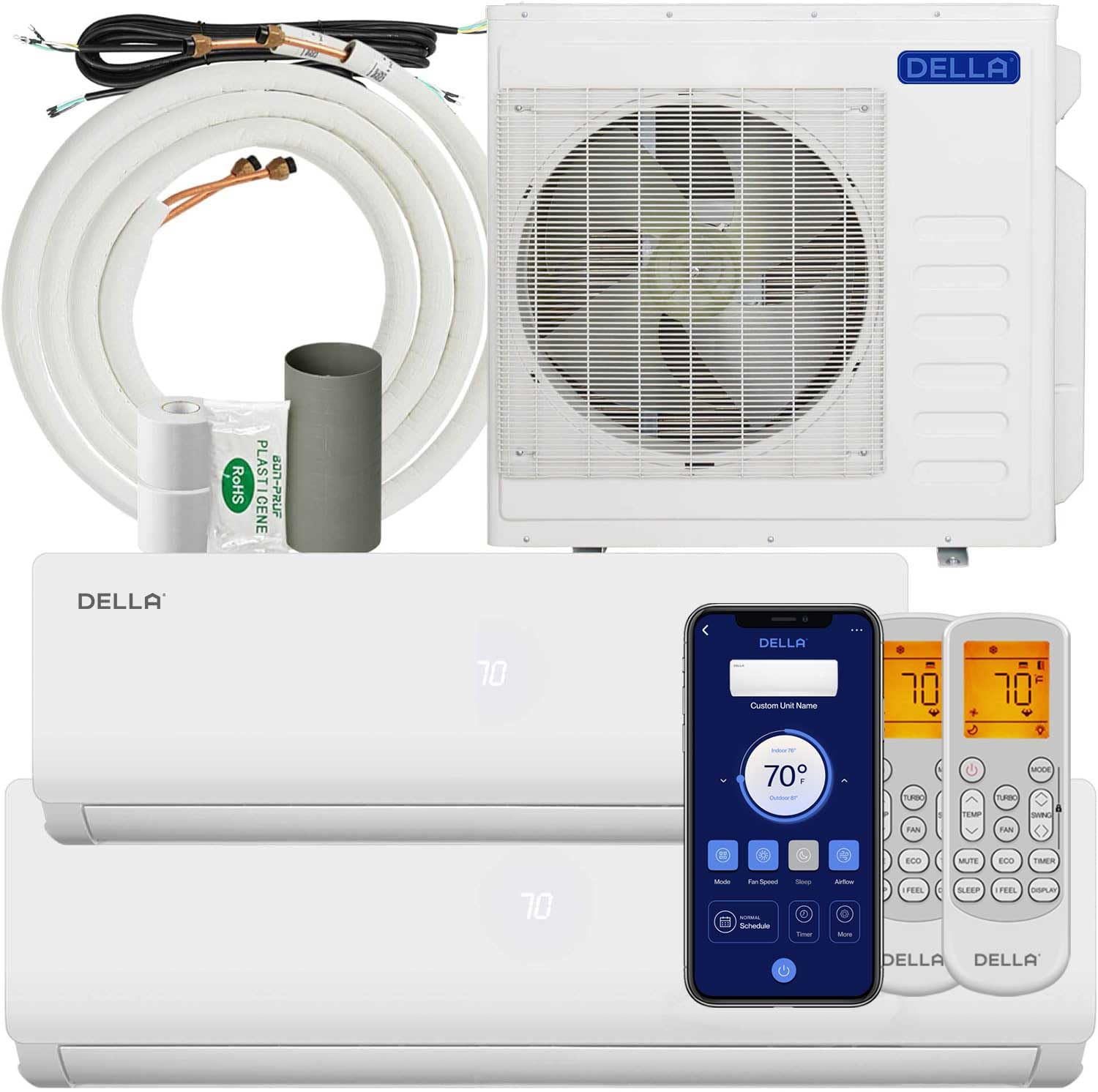 DELLA 36K BTU ODU 2 Dual Zone 12000 18000 BTU Wifi