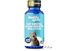BESTLIFE4PETS Cat Dental Care Supplement for Bad Breath, Tartar & Gum Support - Natural Cat Teeth Cleaning Oral Tablets Provide Eating & Gum Comfort, Teeth Wellness and Plaque Control, Tiny Dissolvable 400 Pills