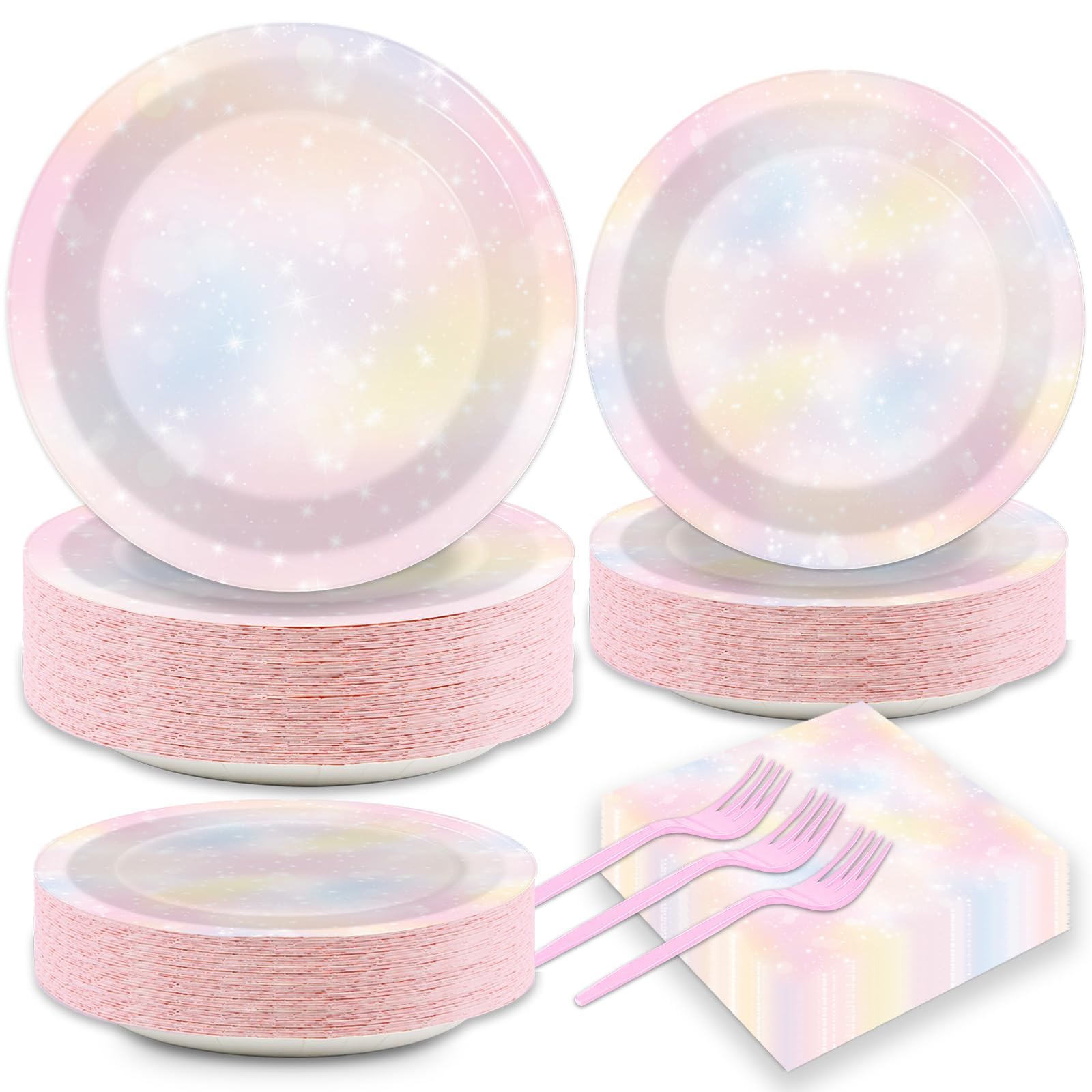 Photo 1 of 200pcs Pastel Rainbow Party Plates Napkins Pastel Paper Tableware Set Rainbow Cloud Cake Dessert Disposable Dinnerware Themed Party Decoration for Baby Shower Birthday Decor Supplies Serves 50