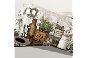 IOHEFY Farmhouse Cotton Wallpaper Border 196x4 Inch Removable Wall Border Peel and Stick Rustic Jug Pumpkin Floral Design for Kitchen Living Room Bedroom Wall Trim Decor Country Vintage Style
