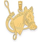 14k Yellow Gold Horse Head Pendant with Riding Crop and Horseshoe, Detailed Equestrian Charm for Women, Symbolic Western Jewelry, Real Gold Necklace for Country Style and Horse Lovers 21 mm x 16 mm