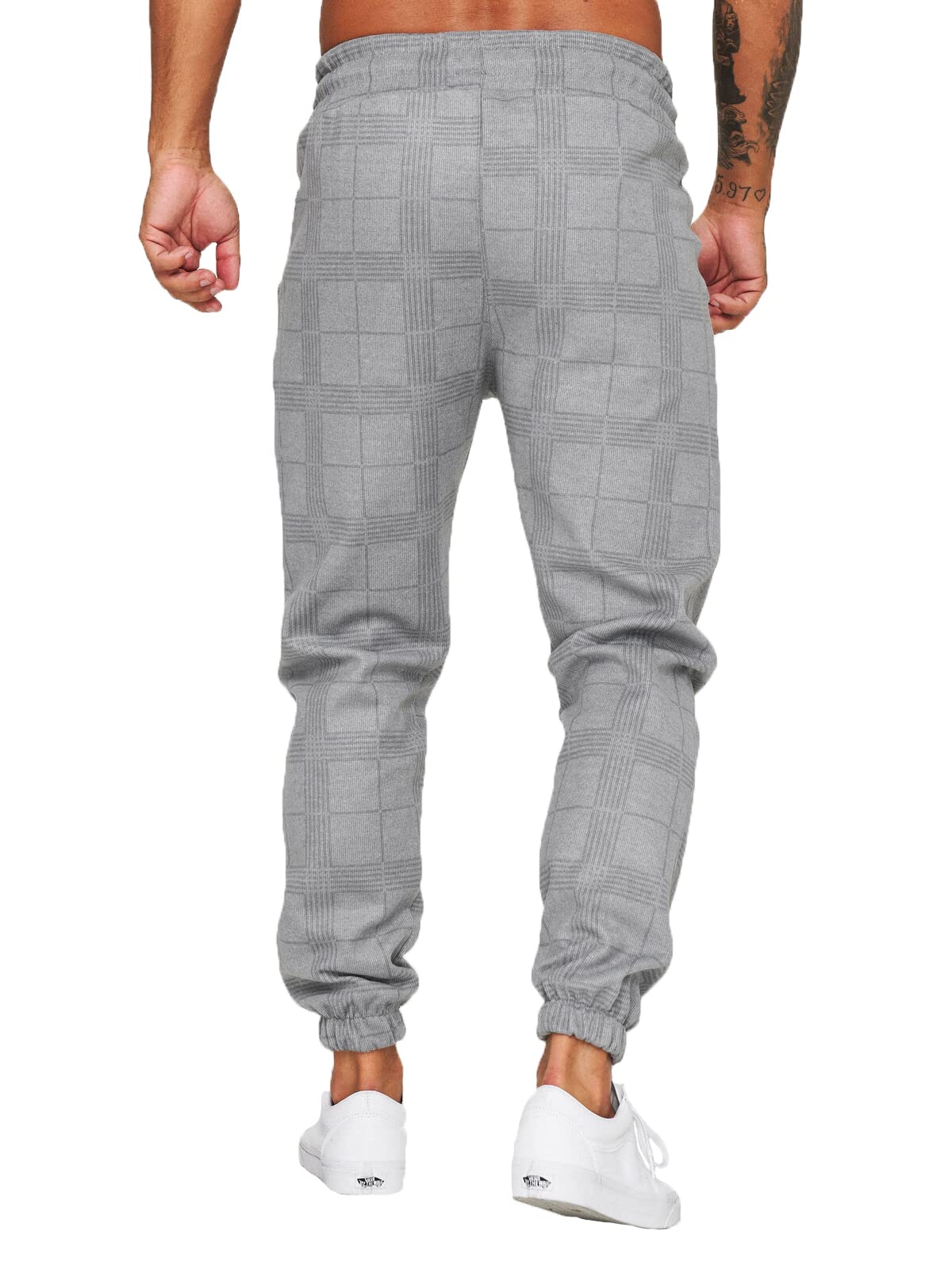 Yageshark Jogging Bottoms for Men, Tracksuit Bottoms, Loose-Fit Sports Trousers, Long, Chequered, Casual