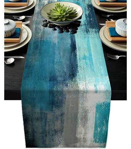 Grelucgo Small Handmade Hemstitch Teal Table Runner Dresser