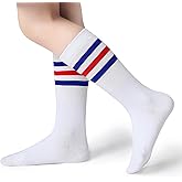 Pareberry Boys Girls Over the Calf Striped Tube Socks Cotton Soft Retro Athletics No Heel Socks for Kids 5-14 Years