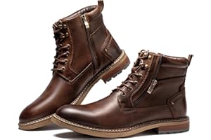 Arkbird Mens Casual Boots Genuine Leather Motorcycle Combat Chukka Zipper Ankle Dress Boot for Men