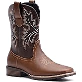 Lumeheel Cowboy Boots for Men - Western Men's Boots with Classic Embroidered, Slip on Square Toe Boots, Slip Resistant Country Boots Chunky Heel Ankle, Durable Short Boots for Spring Fall