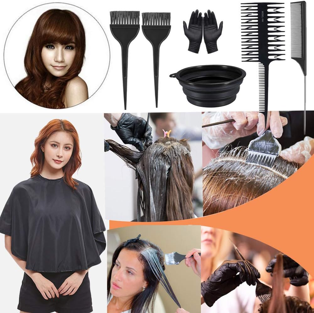 16Pcs Hair Dye Kit, Hair Color Brush And Bowl Set, Hair Bleaching Kit, Folding Bowl, Salon Cap, Ear Cover, Gloves, Weave Comb, Pin Tail Comb for Hair Coloring Bleaching Highlighting Dye Hair Tools: Kitchen & Dining