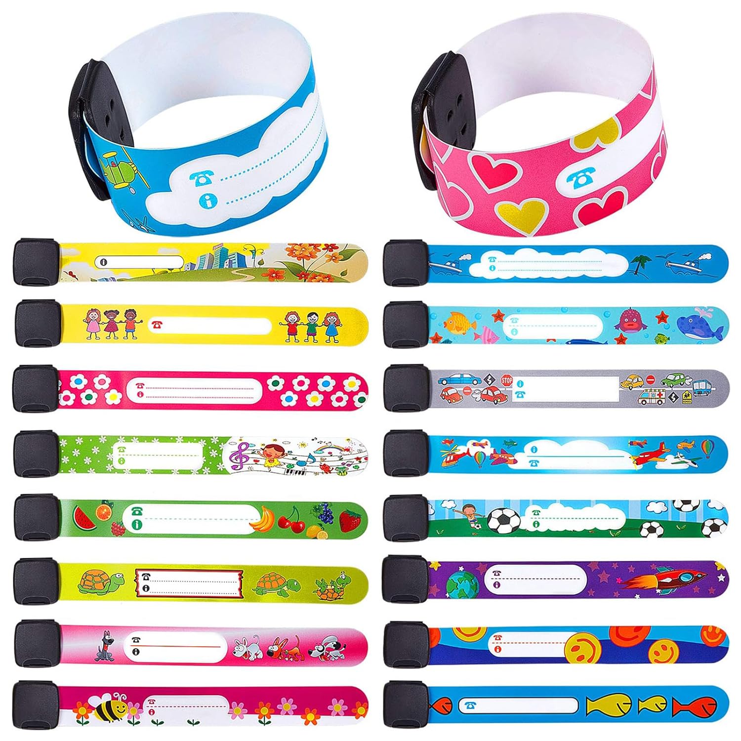 20-Piece Adjustable Safety Wristband Set, Waterproof Anti-Lost ID Bracelets for Kids – Ideal for Outdoor Activities, Events, and Travel (Random Colours)