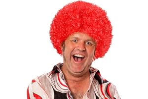 HODRME Unisex Short Fluffy Afro Wigs-Women Men Kinky Curly Disco Hippie Wig for Costume Cosplay Halloween Christmas Party (Red)