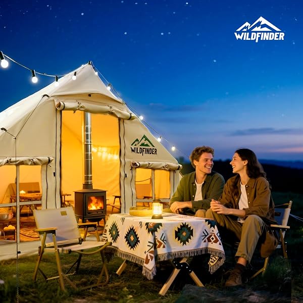 INFLATABLE TENT WITH SKYLIGHT, QUICK SETUP BLOW UP TENTS WITH PUMP, HOT TENT WITH STOVE JACK, WATERPROOF OXFORD INFLATABLE HOUSE FOR CAMPING, AIR GLAMPING TENTS FOR CAMPING ADULT 4-6 PERSON
