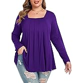 LARACE Womens Plus Size Tunic Tops Loose Fit Square Neck Long Sleeve Shirts