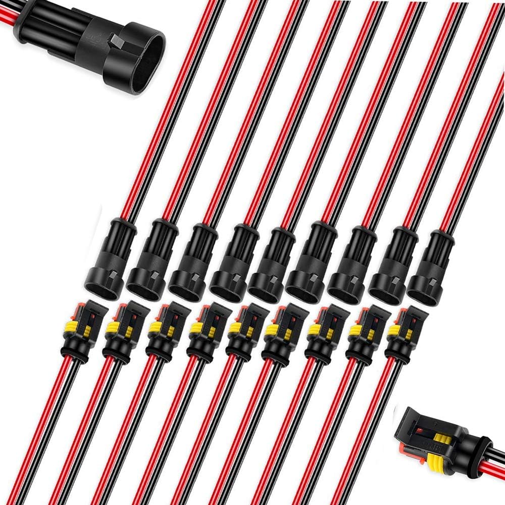 2 Pin Way 16 AWG Waterproof Connector Wire Cable 1.5mm Series Terminal Connector Electrical Connector Plug with Wire for car, truck, boat, motorcycle(Pack of 10): Automotive
