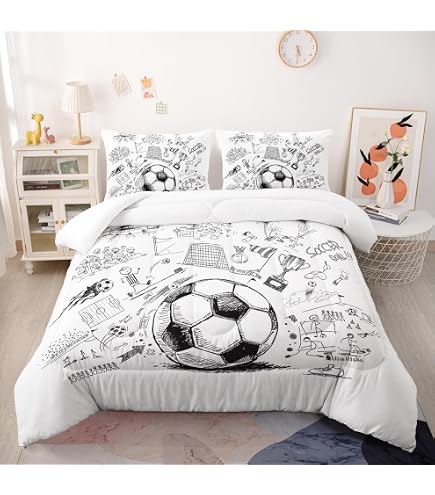 Manfei Kids Fitness Theme Duvet Cover Set - Twin Size Weightlifting Sports Bedding, Watercolor Starry Design