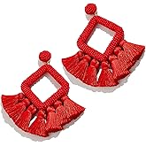 Beaded Tassel Drop Earrings - Statement Hoop Fringe Earrings Dangle, Gift idea for Women, Mother, Sister