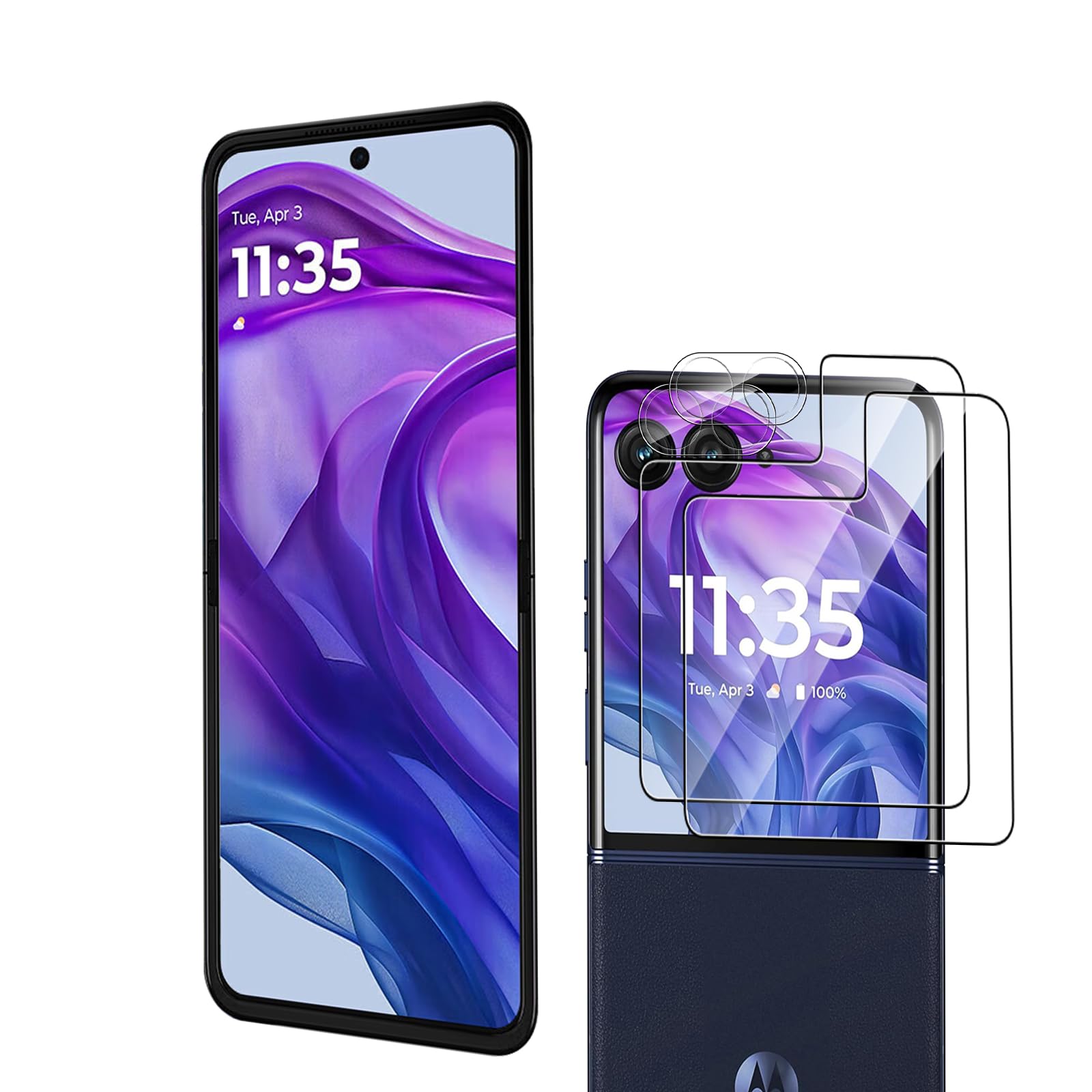 2 Pack Screen Protector for Motorola Moto Razr 50 Ultra + 2 Pack Camera Lens Protector,Scratchproof,Bubble Free,Easy Installation,HD Fingerprint Unlock Full Coverage Flexible TPU Screen Protector Film