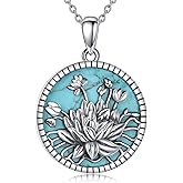 Lvoryance Lotus Flower Turquoise Necklace 925 Sterling Silver Natural Turquoise Lotus Pentant Necklace Jewelry Gift For Women