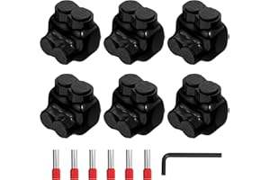 Joinfworld 2 Port Insulated Multi Tap Connector 1/0-14 AWG Aluminum to Copper Wire Connectors Single Side Entry Black Electrical Cable Connectors with Slotted Allen Hex - 6 Pack