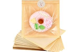 ARREBOL 100 Pack 7.1x7.5 Inch Cookie Bags with Window & Stickers for Packaging, Sealable Grease Resistant Small Brown Paper B