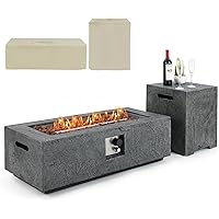 Happygrill 50,000 BTU Propane Fire Pit Table Set, 42.5" Rectangular Fire Table w/Tank Holder, Stainless Steel Burner, Lava Ro