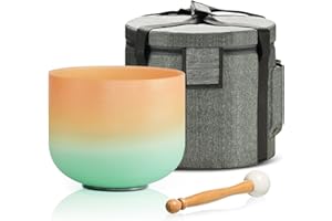 LYCRYSTAL 432HZ 8 Inch C Note Root Chakra Desert Sunset Colored Frosted Quartz Crystal Singing Bowl Meditation Therapy Sound Healing Bowl with Carrying Case and Rubber Mallet O-ring