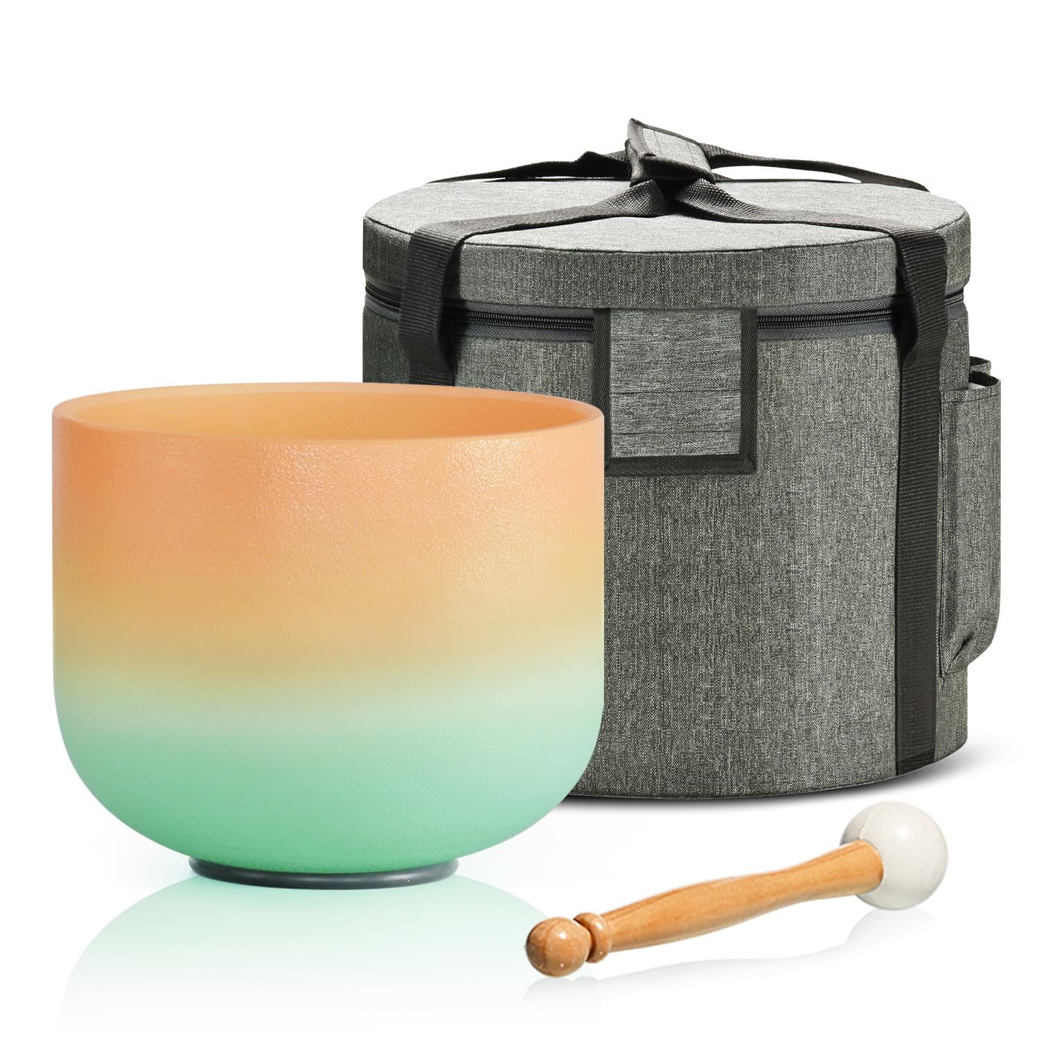 Photo 1 of 432HZ 8 Inch C Note Root Chakra Desert Sunset Colored Frosted Quartz Crystal Singing Bowl Meditation Therapy Sound Healing Bowl with Carrying Case and Rubber Mallet O-ring