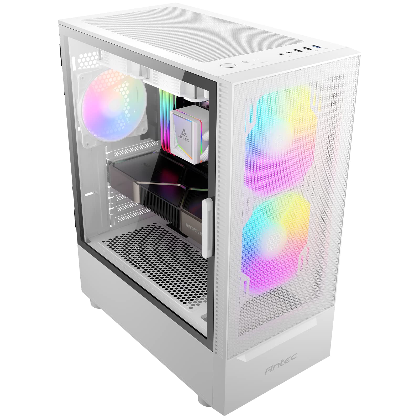 Antec NX410 ATX Mid-Tower Case, Tempered Glass Side Panel, Full Side View, Pre-Installed 2 x 140mm in Front & 1 x 120 mm ARGB Fans in Rear (White) (9734088000)