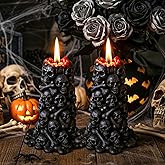 Conelist 2 Pack Halloween Skull Candles Goth Bleeding Dripping Tower Candles Gothic Gifts Spooky Mothers Day Gifts Horror and Novelty Skeleton Head Bone Decorations for Home Party Table Decor(Black)