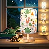GFTDNS Dinosaur Lamp, Dinosaur Room Decor for Boys, 3 Level Dimmable Wood Nightstand Desk Base Flaxen Fabric Shade for Bedroom Living Room, Dino Gifts for Boys