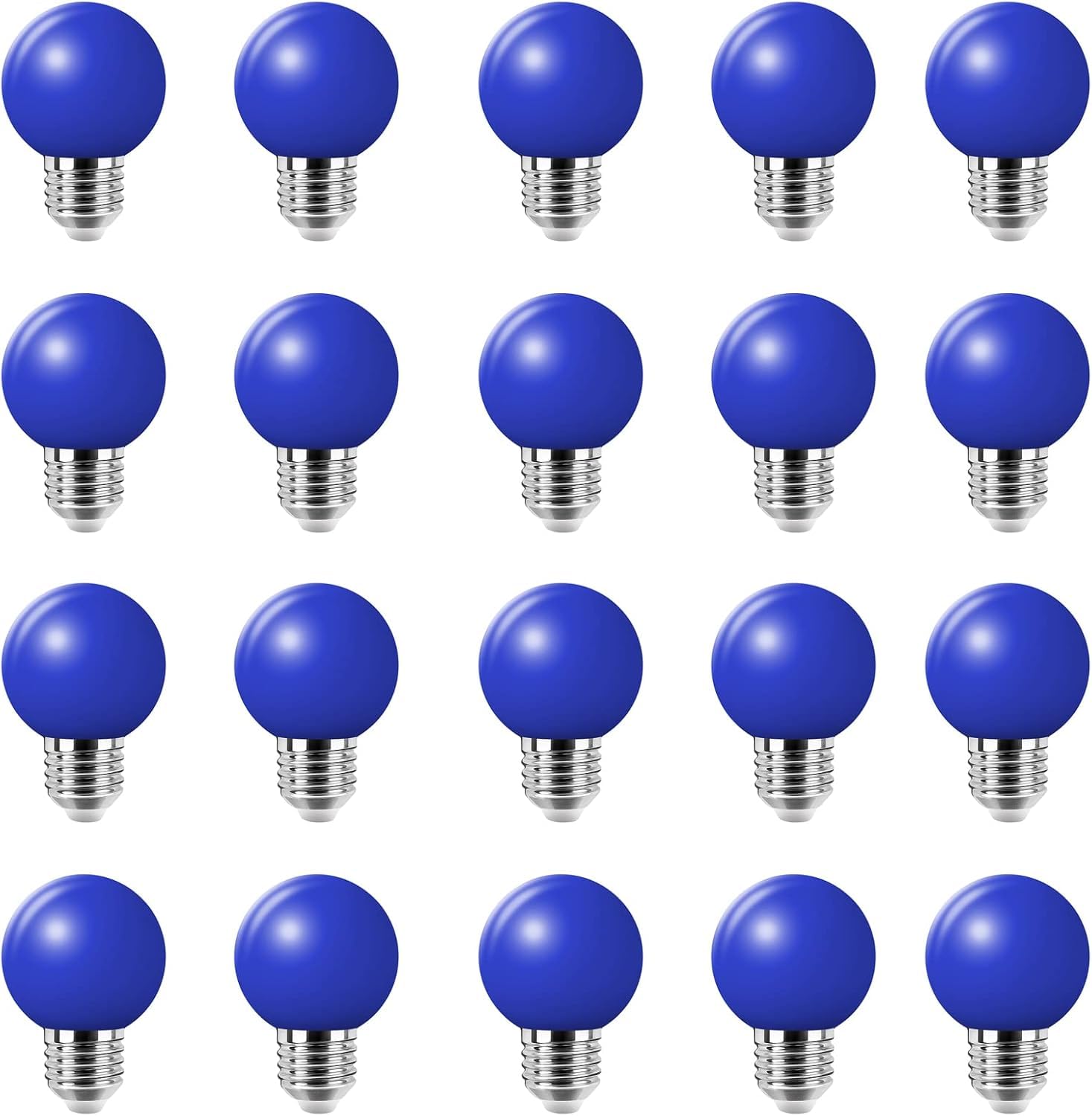 WULUN E27 Coloured Bayonet Light Bulbs,2W G45 Golf Ball Mini Globe Bulb,Equivalent 20W Incandescent Bulbs,for Outdoor Patio Party Christmas Lights, Blue,20 Pack