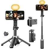 Mini Desktop Phone Tripod, Portable Phone Stand with Fill Light &amp; Remote | Dimmable Fill Light. Folds to 4.3", max extendable 16", weighs only 4oz. Dual cold shoe mounts. Great for tabletop recording.