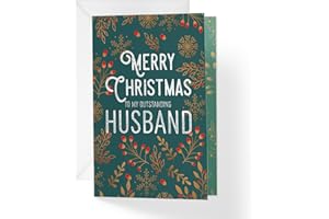 1Up Greetings Romantic Christmas Card for Husband | Outstanding Husband | Your Purchase Helps Animals In Need | 5”x7.5” | Individual Christmas Card + Envelope | Small Woman Owned Business | Made in USA