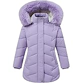 NAUYSWI Girls Winter Down Coat with Detachable Fur Hood, Kids Thickened Windproof Jacket for Skiing, Sledding