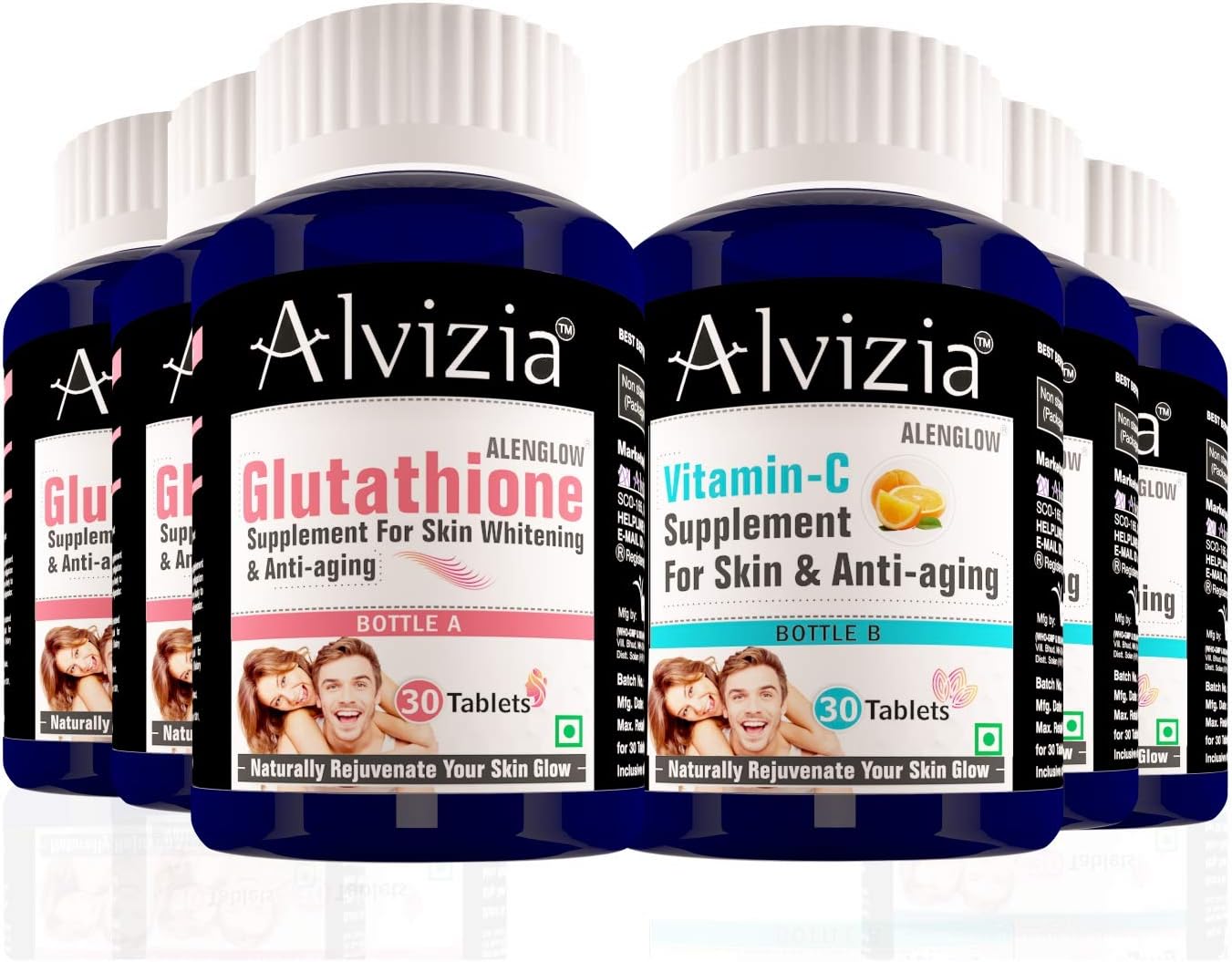 Alvizia L-Glutathione Kit with Vitamin C 1000mg & E, Grape Seed Extract & Alpha Lipoic Acid (60 Vegetarian Tablets, 3 Month Supply) (Pack of 3)