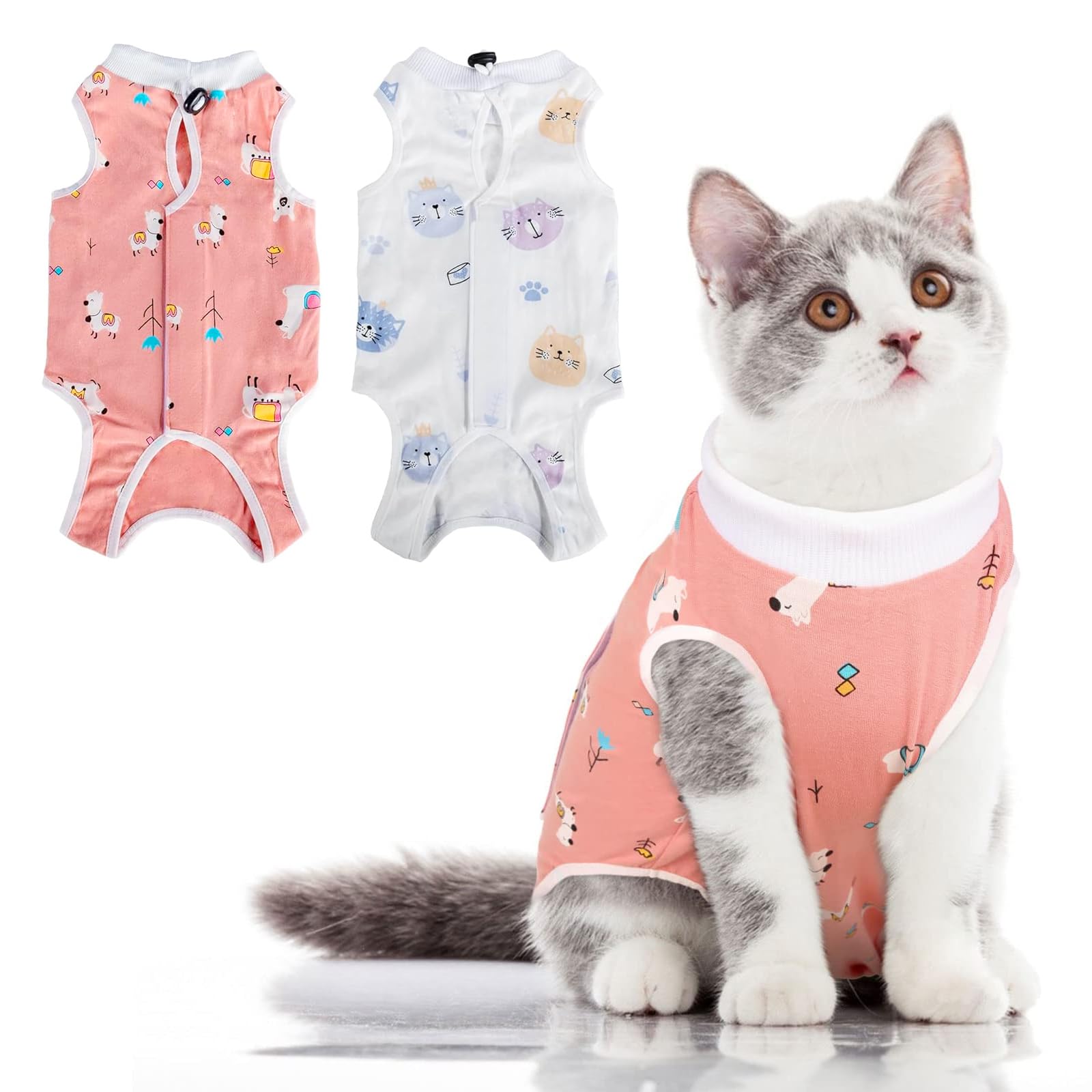 XdealCozyxc 2 Pack Cat Surgery Recovery Suit, Breathable Cat Suit Post Surgery Female, Pet Surgical Shirt Cat Clothing Pajama (M)