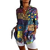 MARSVOVO Classic Dressy Blouse for Women Loose Fit Collared Blouses 3/4 Sleeve Work Casual Summer Flowy Tops