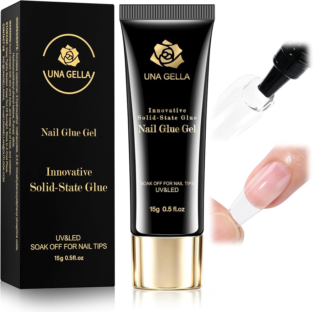 UNA GELLA Solid Nail Glue Super Strong for Press On Nails & Nail Tips 15g | Lamp Curing Needed, Long-Lasting Glue Gel for Cle
