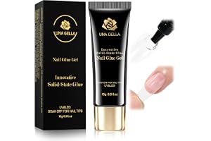 UNA GELLA Solid Nail Glue Gel 15ml Lamp Curing Needed Solid Soak Off U V/LED Lamp Required Super Strong Glue for Fake Acrylic Soft Gel Nail Tips Press On Nails Art Extension