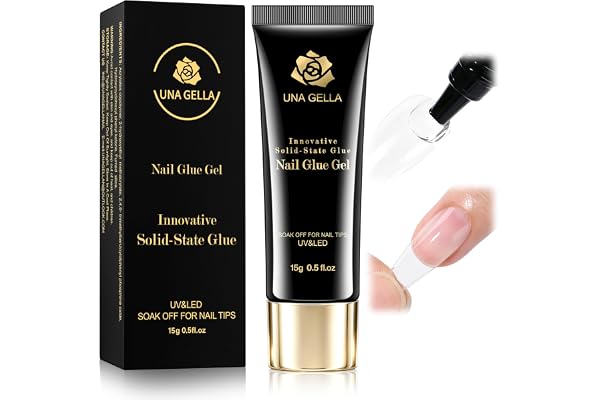UNA GELLA Solid Nail Glue Gel 15ml Lamp Curing Needed Solid Soak Off U V/LED Lamp Required Super Strong Glue for Fake Acrylic Soft Gel Nail Tips Press On Nails Art Extension