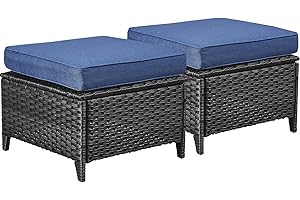BELORD Outdoor Furniture Ottoman Set of 2 Patio Seating Footstool All-Weather Rattan Wicker Ottoman Seat with Soft Cushions for Patio Furniture Set