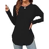 QUALFORT Women’s Long Sleeve Shirts Crewneck Loose Casual Soft Basic Tees Fit Tunic Fall Winter 2026