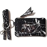 ID Case Wallet with Lanyard - Women's Fashion ID Holder Keychain (Marble)