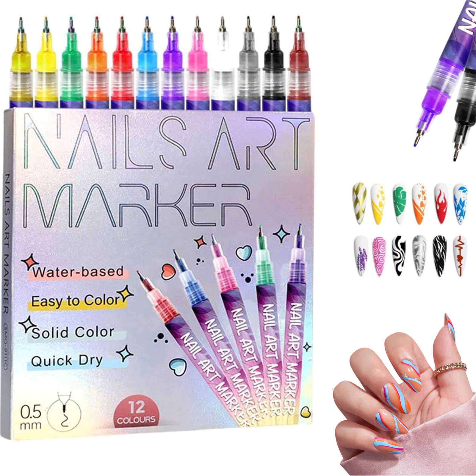 Photo 1 of 12 Colors Nail Art Pens Set, Nail Markers, 2026 New Quick Dry Nail Art Markers for Gel Nails, Drawing Painting Liner Brush for DIY Nail Art Beauty Adorn Manicure Tool