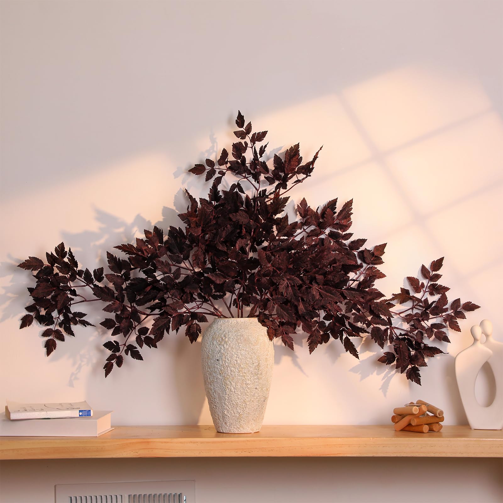 Photo 1 of (used/fair) Lyrow 6 Pack Artificial Cimicifuga Plant Leaf Spray - Faux Plum Ramosa Leaf Branch Stems for Home Vase Table Wedding Farmhouse Mantel Harvest Decor
