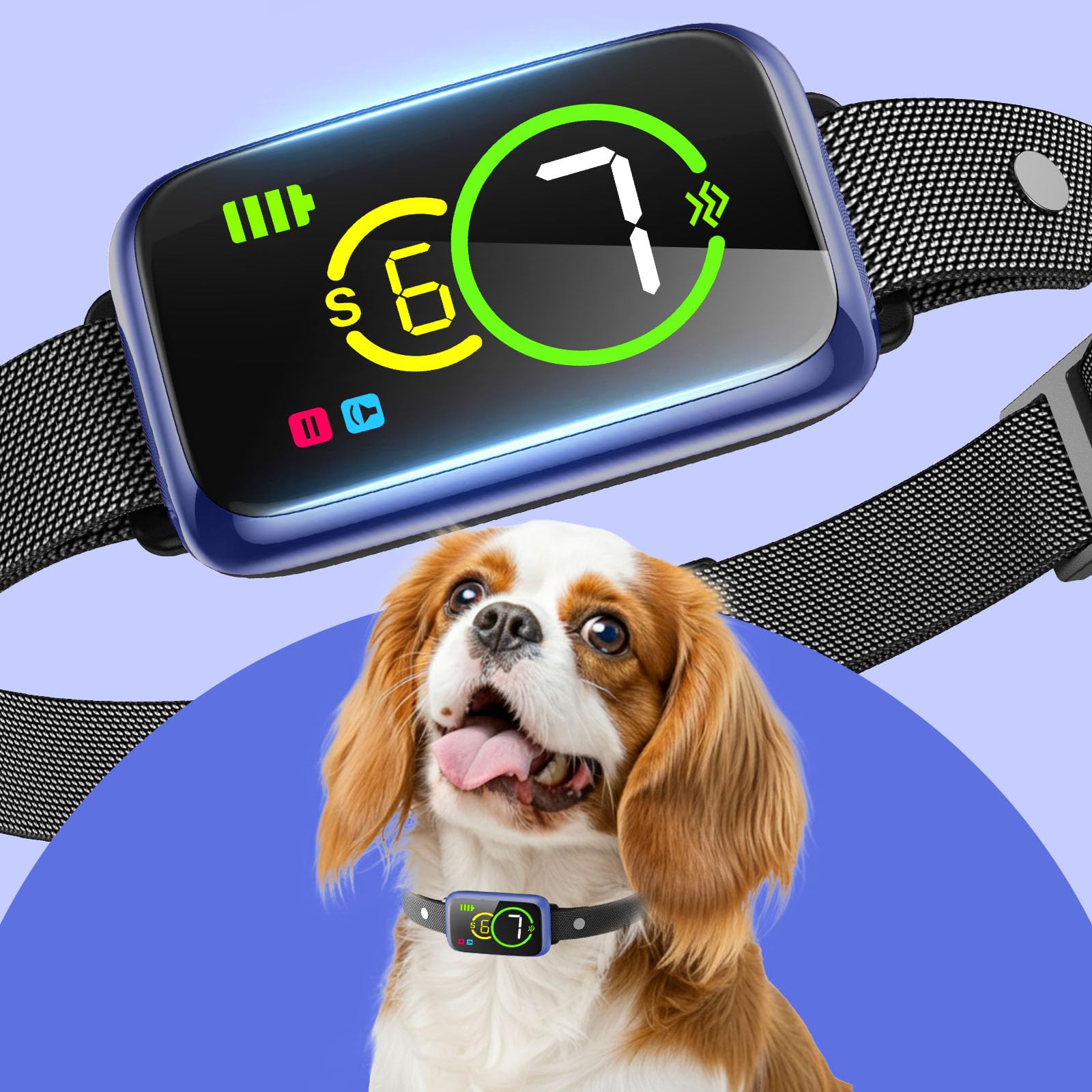 1S Stop Barking Smart Dog Bark Collar, Humane Anti Barking Device with Beep & Vibration, 7 Adjustable Sensitivity, Ultra-Light Bark Collar for Small Medium Large Dogs IP67 Waterproof Indoor Outdoor Image
