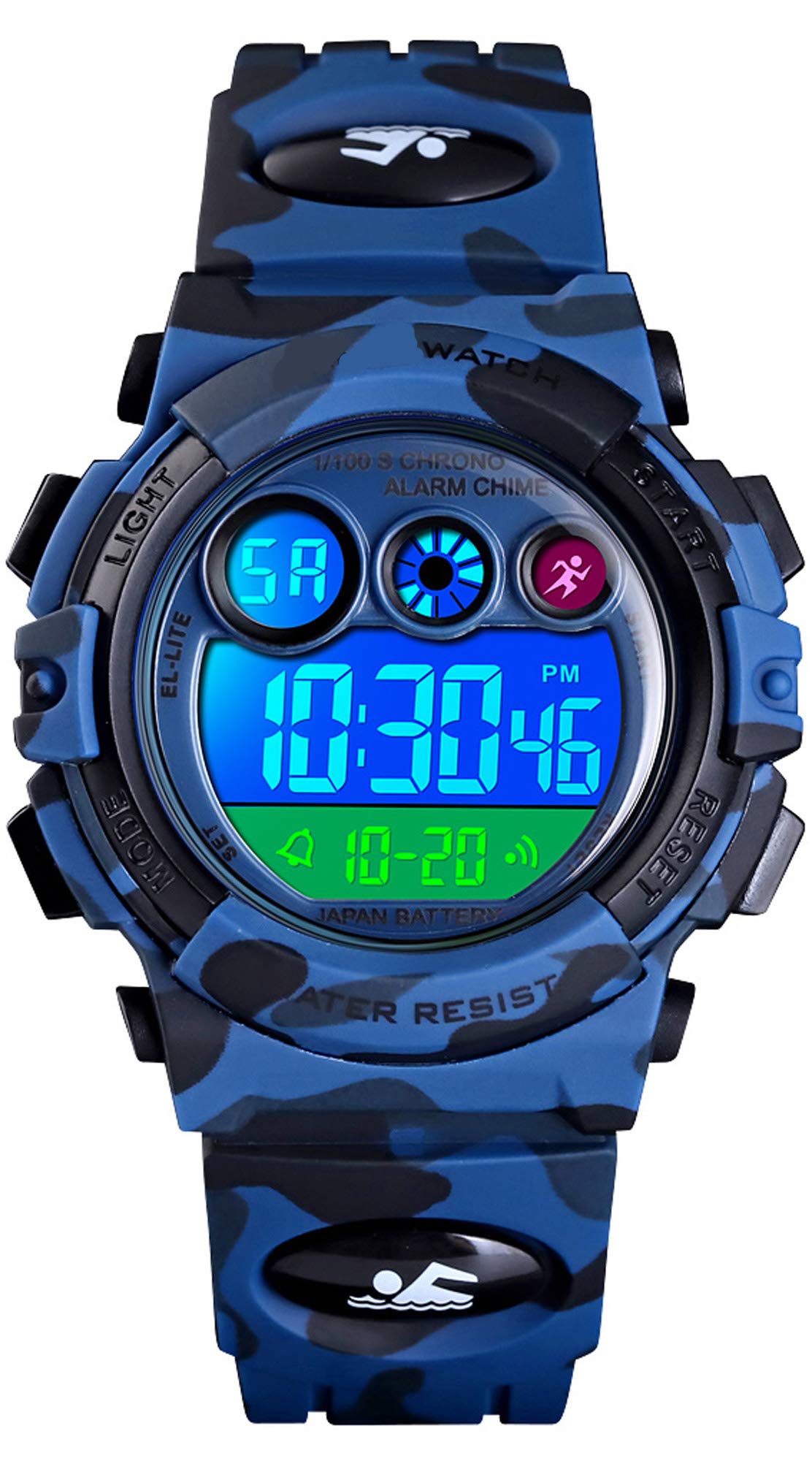 findtime Kids Digital Sport Watch Camouflage Waterproof Electronic Boys Watches Ages 6-15 Alarm Luminous Stopwatch Multifunction Wrist Watches Silicone Band
