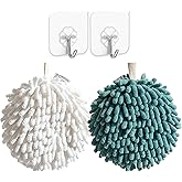 WEIWODUZUN 2 Pack Chenille Fuzzy Ball Hand Towels - Microfiber Decorative Hand Bath Towels for Bathroom & Kitchen, Soft Hanging Ball Towels Plush Sponge with 2 Hanging Loops