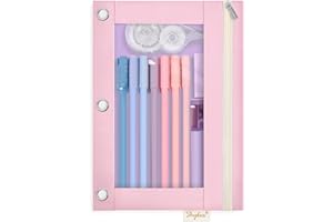 SKYDUE 3 Ring Pencil Pouch Case for Binder, Zipper Pencil Pouches for Girls Boys, Clear Window Pencil Bag,Pencil Case with Smooth Zipper