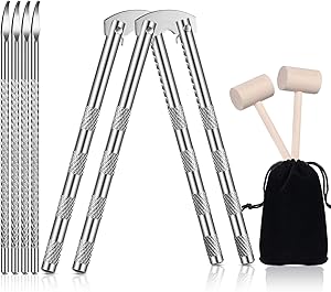 Nut Cracker Set Including 2 Pieces Shell Lobster Openers Nutcracker Seafood Crackers Metal Nut Openers 4 Pieces Picks and 2 Pieces Wooden Crab Lobster Mallets for Opening Seafood Nuts