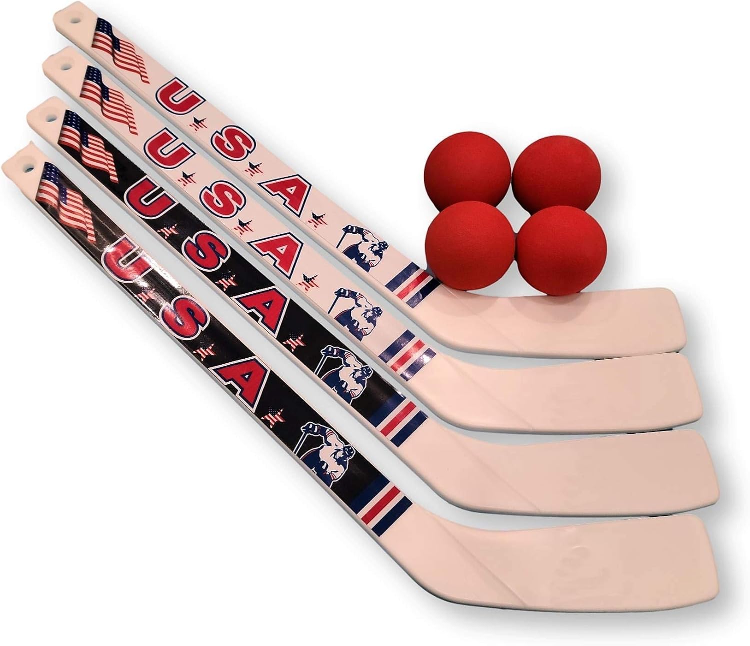 zechy Mini Sticks Hockey Set - Four Mini Knee Hockey Sticks - Four Mini Foam Hockey Balls - Each Stick 18 Inches Long with USA Flag Sticker - Safe for Indoor Mini Hockey : Sports & Outdoors