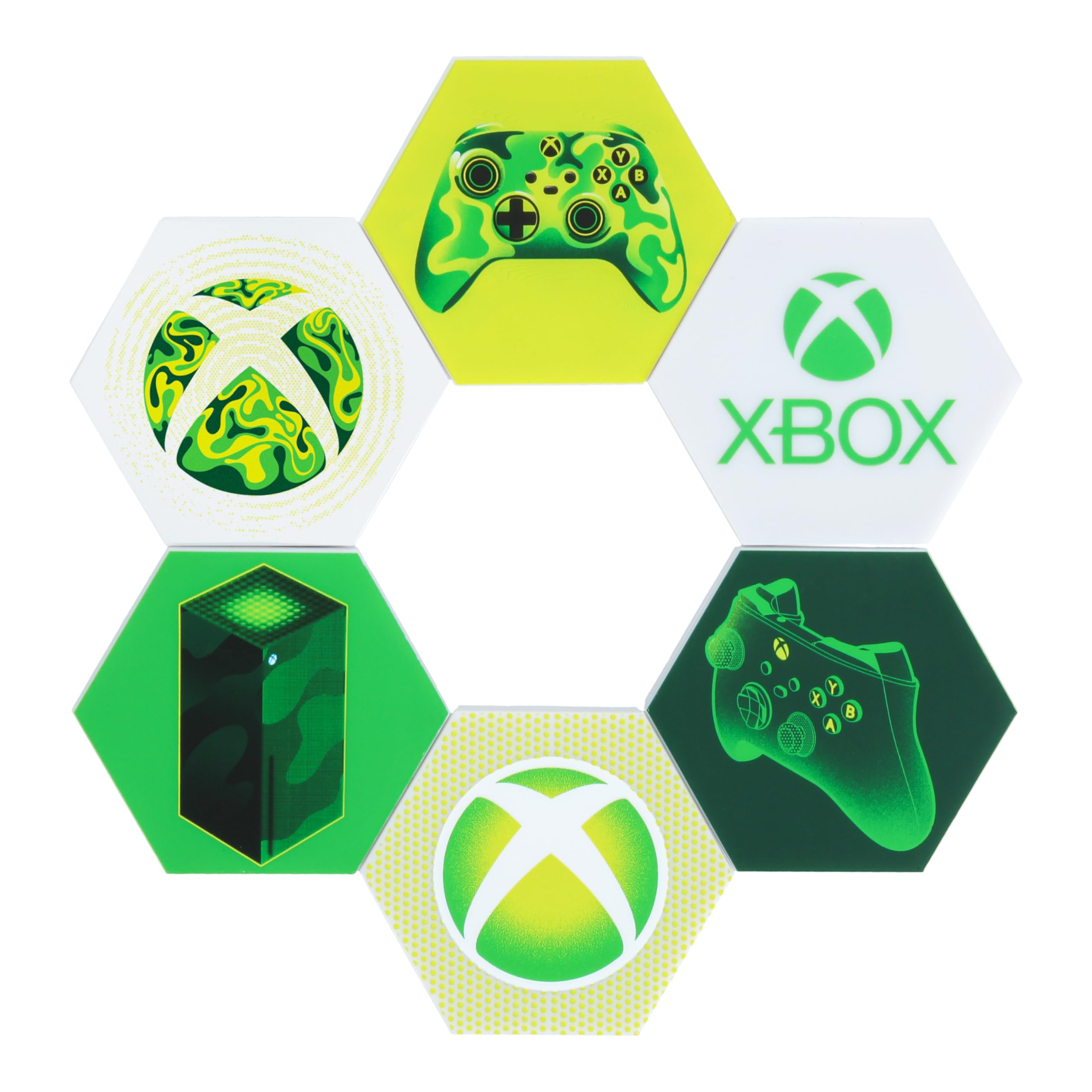 Paladone Xbox Hexagon LED Lights, Free Standing or Wall Mountable Customizable Game Room Decor Lighting with Remote-Controlled Light Phasing and Music Reactive Modes